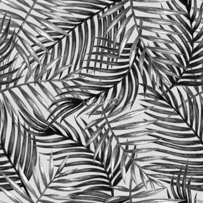 Tapete Monochrome Palmenblätter mit Aquarellfarben gemalt
