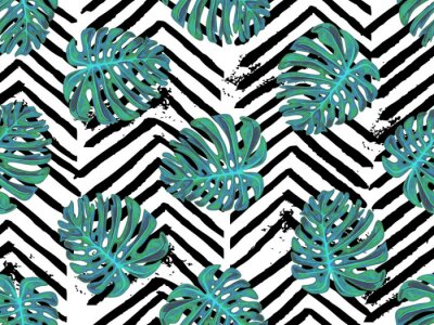 Tapete Monstera auf schwarzen Streifen