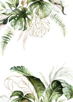 Monstera-Blätter in Grün und Gold