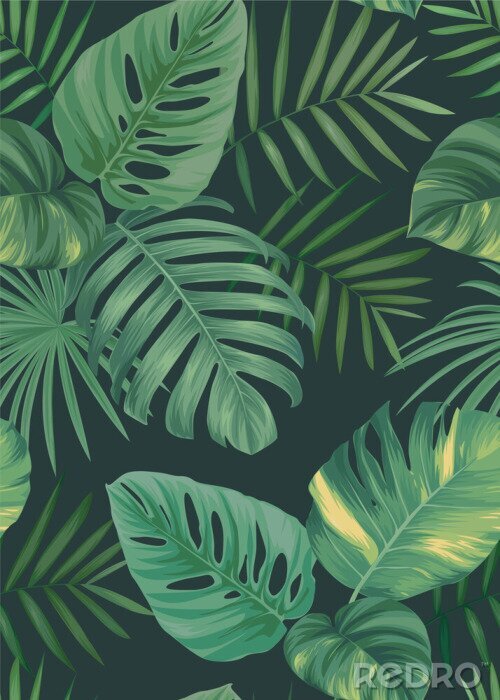 Tapete Monstera-Blätter mit gelben Verfärbungen