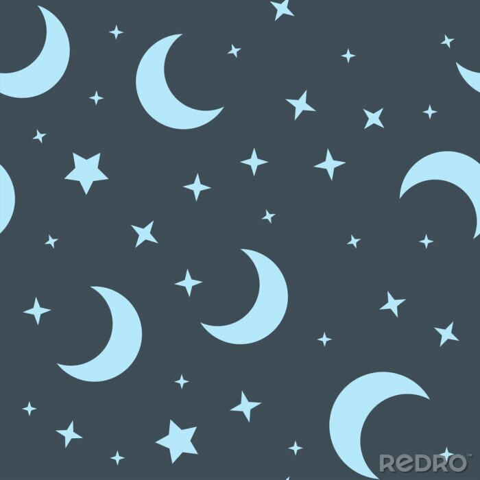 Tapete Moon and stars seamless pattern. Sky texture background. Star and moons.