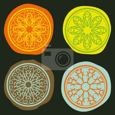 Tapete Motiv mit bunten großen Kreisen auf schwarzem Hintergrund