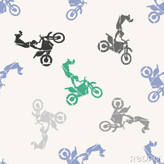 Tapete Motorbike and bikers man pattern illustration. Creative and sport style image