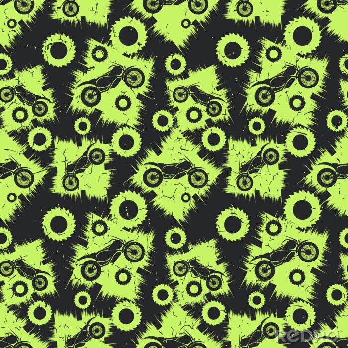 Tapete Motorcycles on grunge background. Seamless pattern
