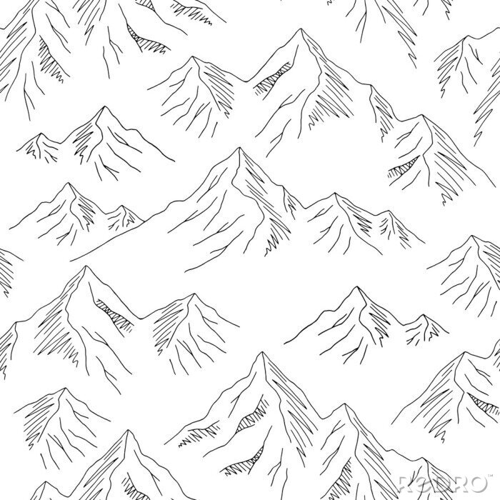 Tapete Mountains graphic black white seamless pattern landscape background sketch illustration vector