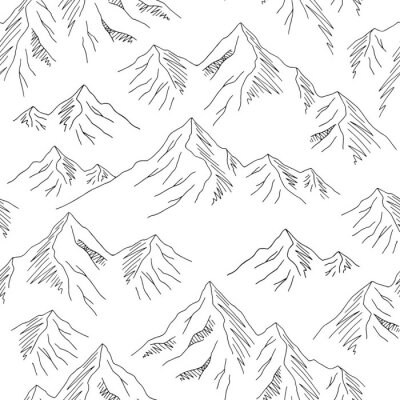 Tapete Mountains graphic black white seamless pattern landscape background sketch illustration vector
