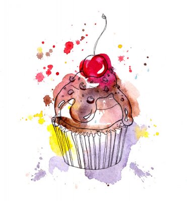 Muffin mit Kirsche abstraktes Kunstwerk