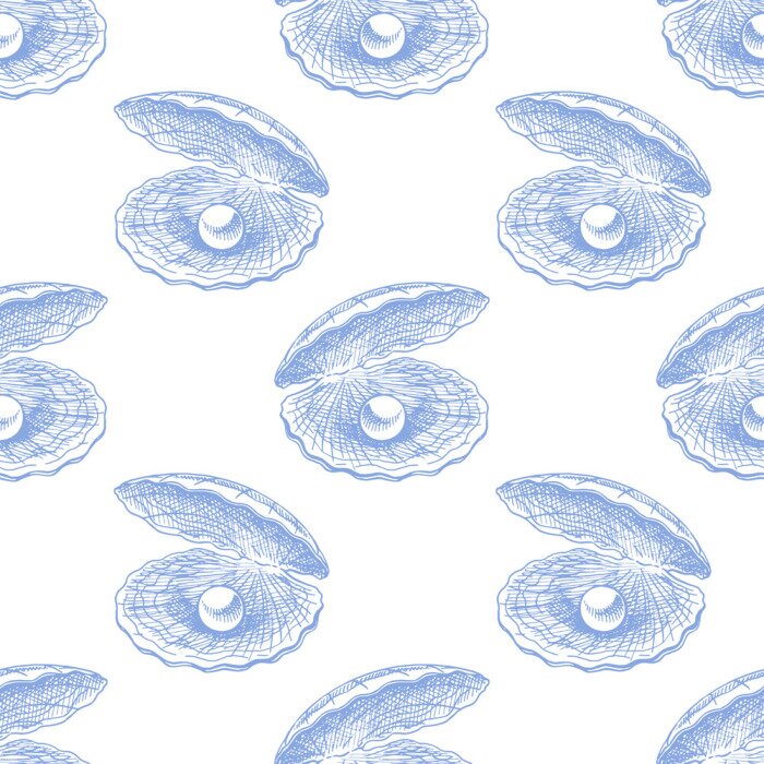 Tapete Muschel mit einer Perle in sanften Farben