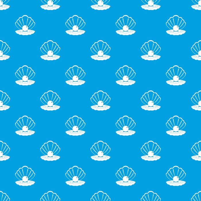 Tapete Muschel mit Perle auf blauem Hintergrund