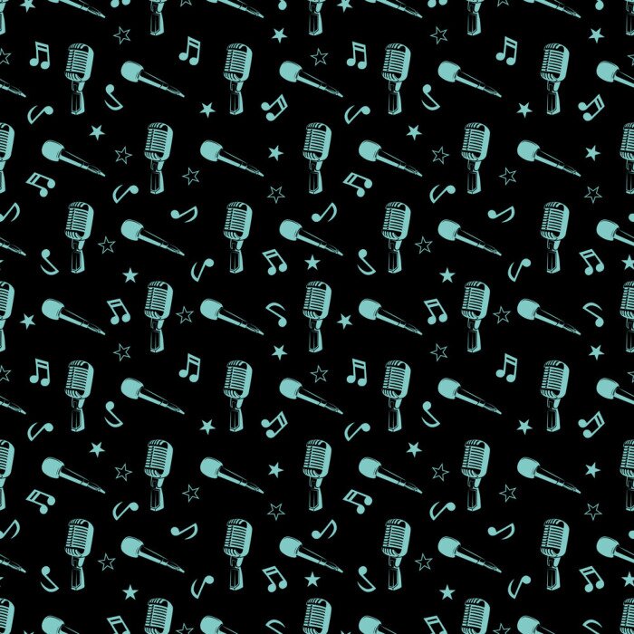Tapete Musical nahtlose Muster - Musiknoten, Sterne und Mikrofone