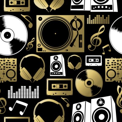 Tapete Musik nahtlose Muster-Symbol Dj-Rock-Party-Club-Set