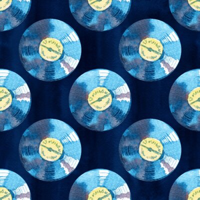 Tapete Musikgeräte der 60er, 70er, 80er, 90er Jahre. Aquarell-Schallplatten Nahtloses Muster