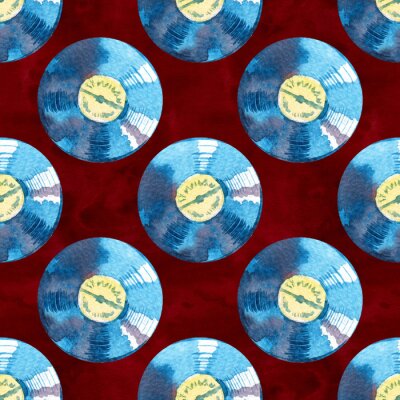Tapete Musikgeräte der 60er, 70er, 80er, 90er Jahre. Aquarell-Schallplatten Nahtloses Muster
