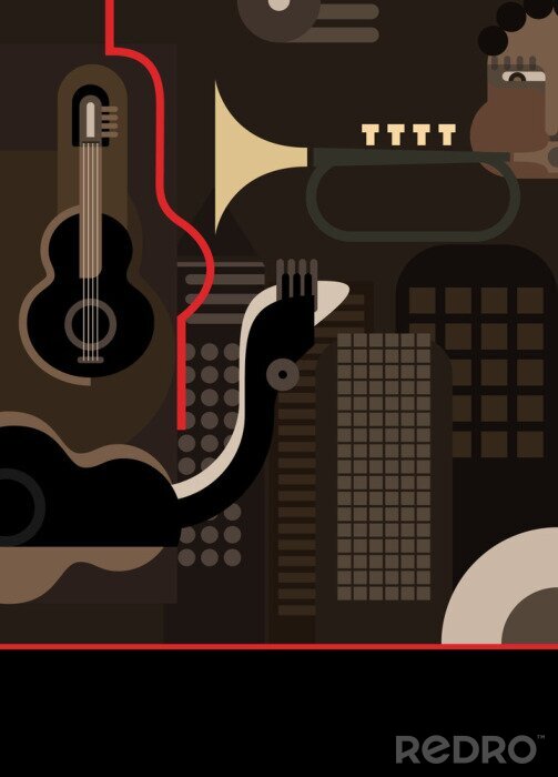 Tapete Musikinstrumente auf brauner Grafik