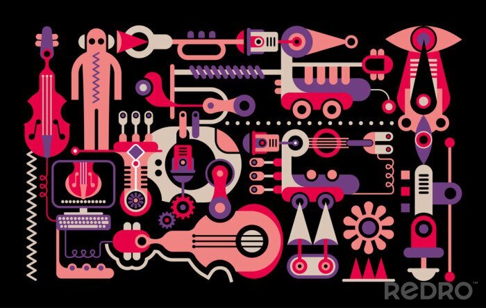 Tapete Musikinstrumente in einer farbenfrohen Illustration