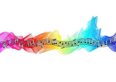 Musiknoten auf einem farbigen Notensystem