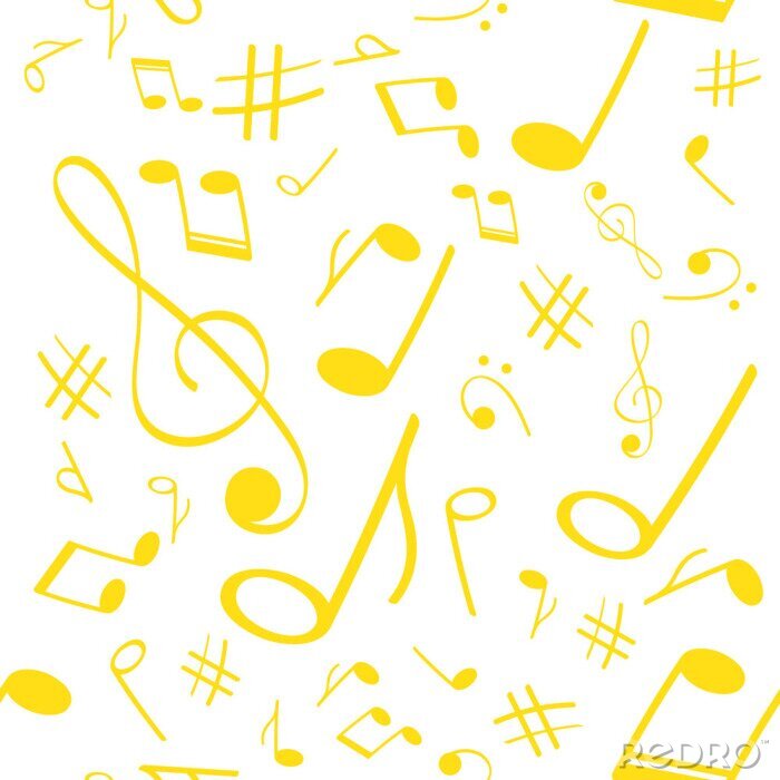 Tapete Musiksymbole in nahtlosem Muster. Musikalischer Hintergrund für Banner, Plakat, Kleidung, Krawatte, Hemd, Kleid, Netz