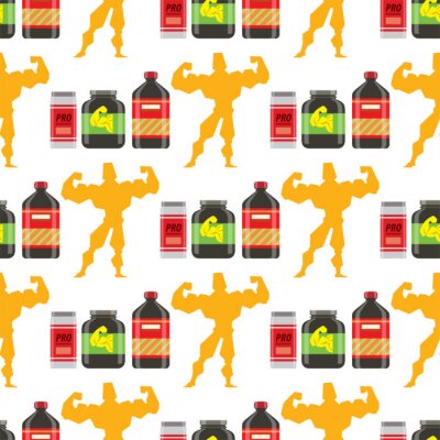 Tapete Muster-Hintergrundvektorillustration der Nahrungsergänzungsenergie der Nahrungsergänzungsenergie des Sportnahrungsmittels gesunde Nahrungsergänzungs-athletische Nahrungsergänzung nahtlose Muster.