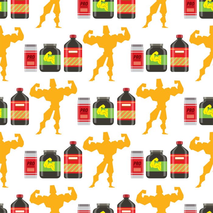 Tapete Muster-Hintergrundvektorillustration der Nahrungsergänzungsenergie der Nahrungsergänzungsenergie des Sportnahrungsmittels gesunde Nahrungsergänzungs-athletische Nahrungsergänzung nahtlose Muster.