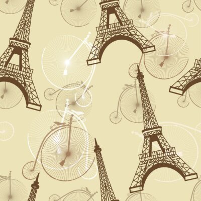 Muster mit dem Eiffelturm und Fahrrädern