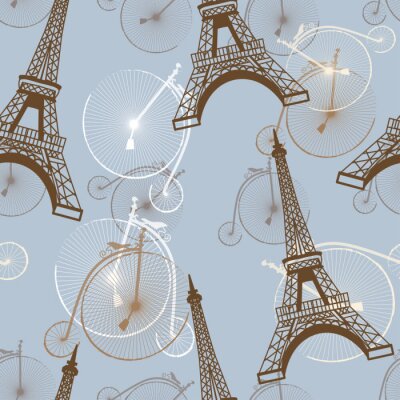 Tapete Muster mit dem Eiffelturm und Fahrrädern