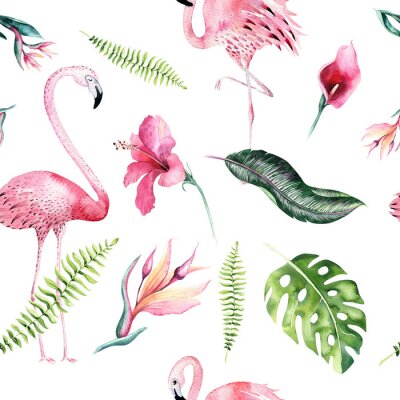 Muster mit einzelnen Flamingos Blumen und Blättern
