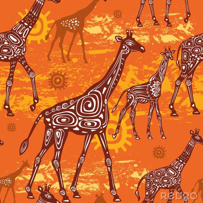 Tapete Muster mit Giraffen und ethnischen Motiven