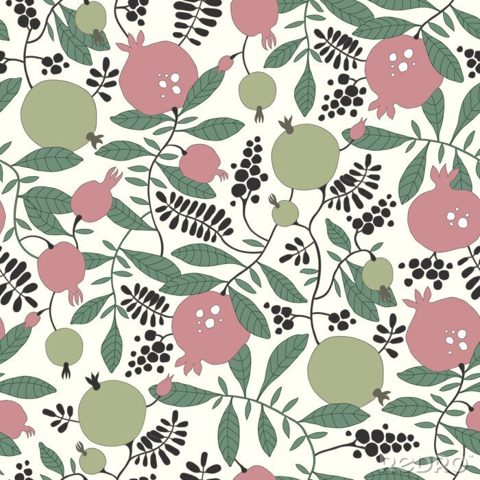 Tapete Muster mit Granatapfel und Äpfeln