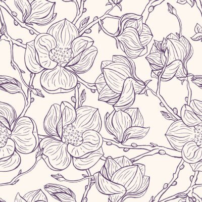 Tapete Muster mit graphischer Magnolie