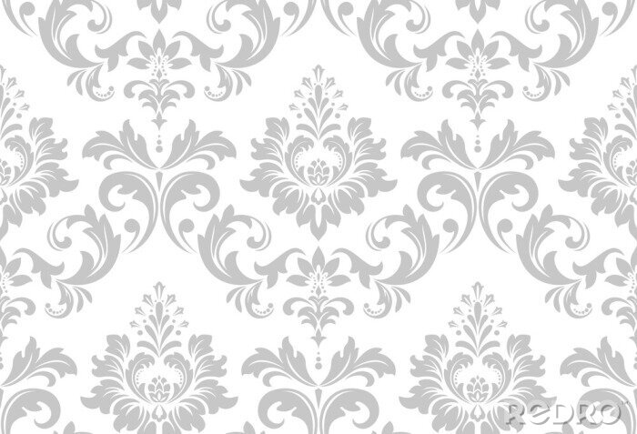 Tapete Muster mit grauem Ornament auf weißem Hintergrund