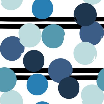 Muster mit Kreisen in Blautönen und schwarzen Streifen