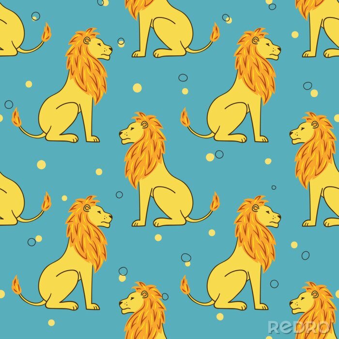 Tapete Muster mit Löwen auf blauem Hintergrund