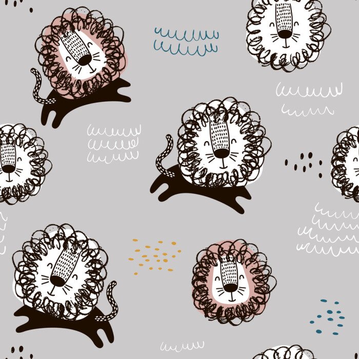 Tapete Muster mit Löwen im skandinavischen Stil