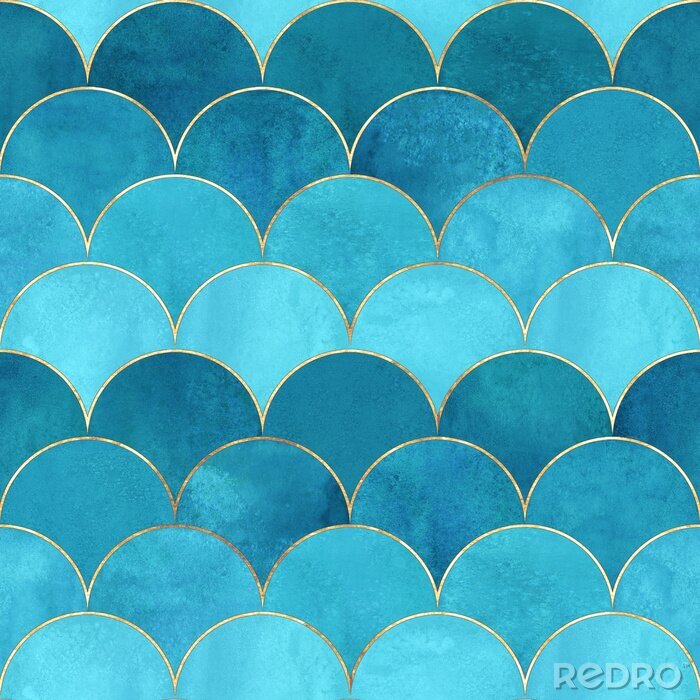 Tapete Muster mit Meerjungfrau-Motiv in Blau