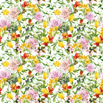 Tapete Muster mit Sommerblumen und Kräutern