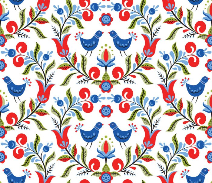 Tapete Muster mit Vögeln und Blumen
