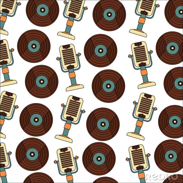 Tapete Muster-Vektorillustration des alten Vinylschallplattenmikrofons der Weinlese Retro-