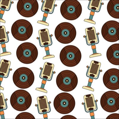 Tapete Muster-Vektorillustration des alten Vinylschallplattenmikrofons der Weinlese Retro-