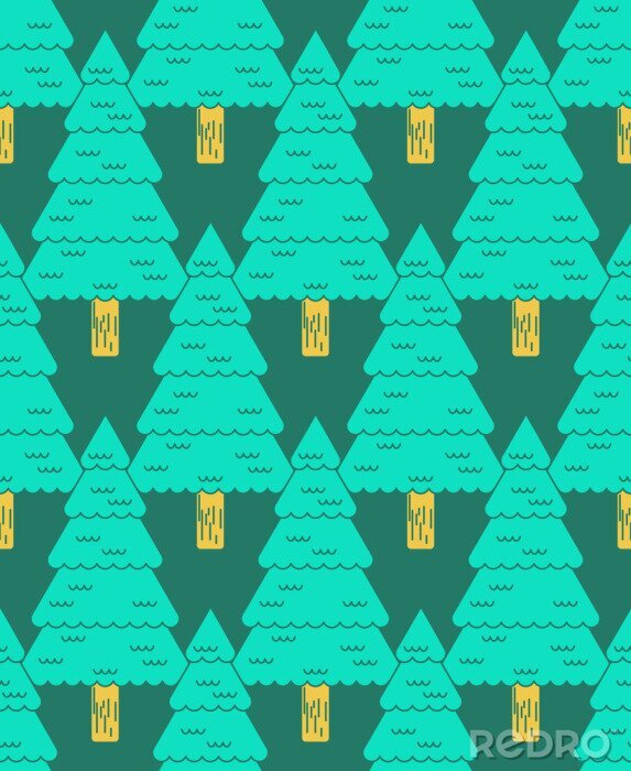 Tapete Nadelwald auf grünem Hintergrund