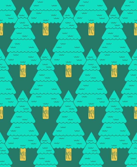 Tapete Nadelwald auf grünem Hintergrund