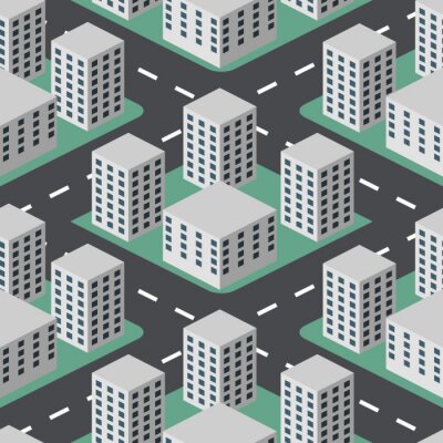 Tapete Nahtlose abstrakte flache 3D Stadt Vektor Hintergrund.