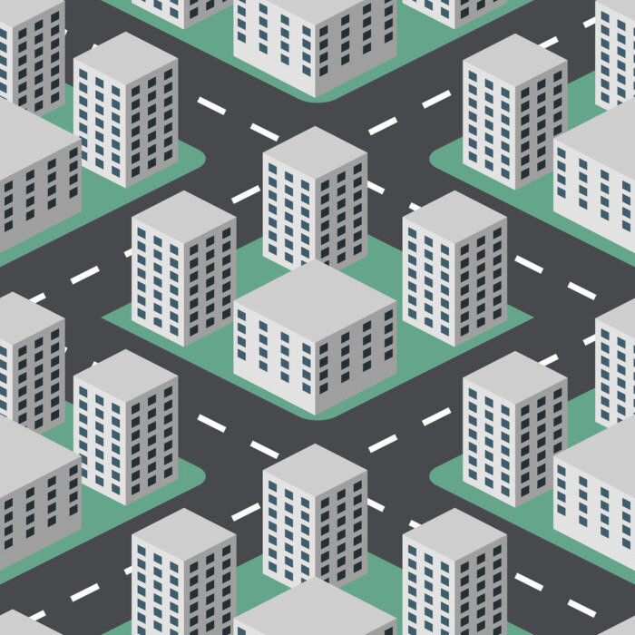 Tapete Nahtlose abstrakte flache 3D Stadt Vektor Hintergrund.