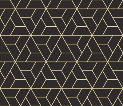 Tapete Nahtlose antike Palette schwarz und gold isometrische drehende Dreiecke Umriss Muster Vektor