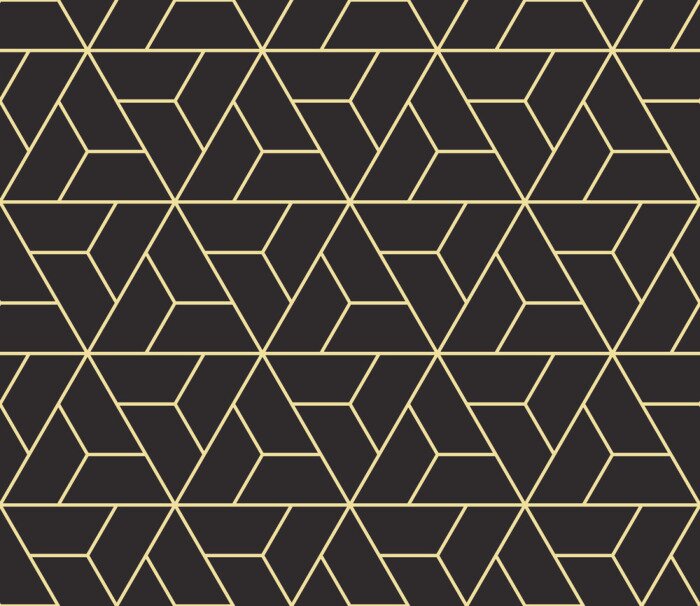 Tapete Nahtlose antike Palette schwarz und gold isometrische drehende Dreiecke Umriss Muster Vektor