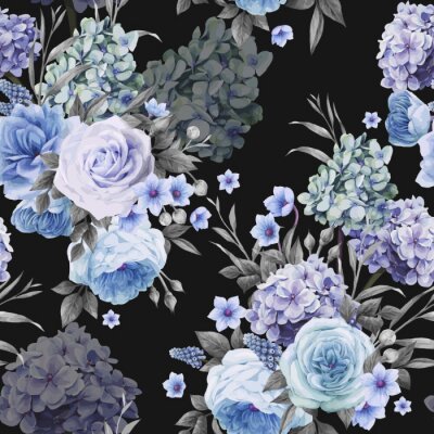 Tapete Nahtlose Blumenmuster mit Rosen, Aquarell. Abbildung.