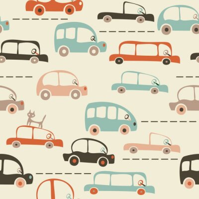 Tapete nahtlose Cartoon Karte von Auto und Verkehr