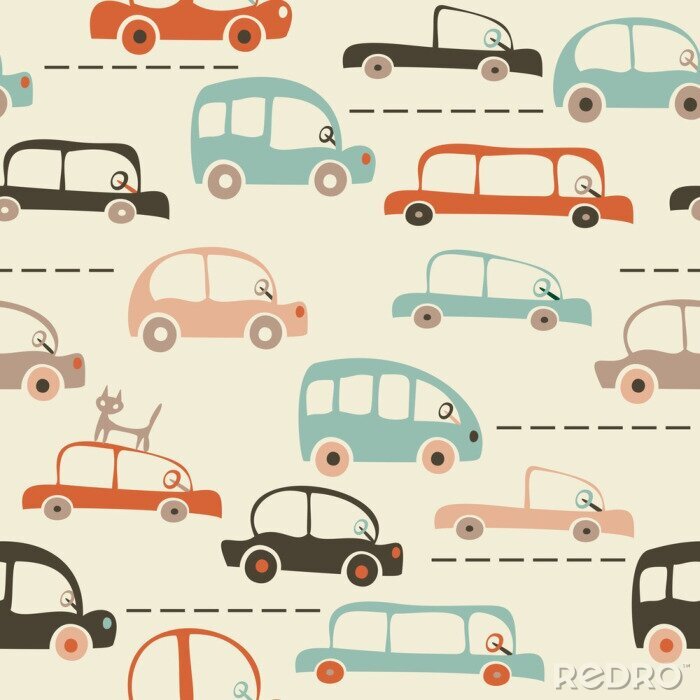 Tapete nahtlose Cartoon Karte von Auto und Verkehr