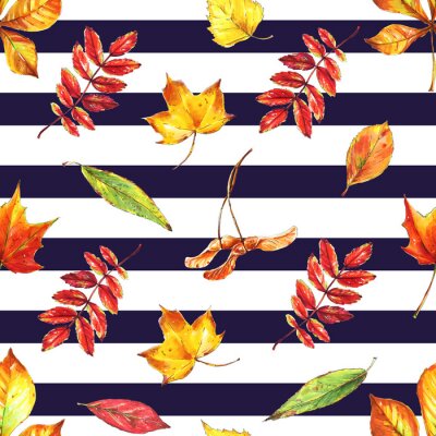 Tapete Nahtlose helle fallen Blätter auf gestreiften Hintergrund