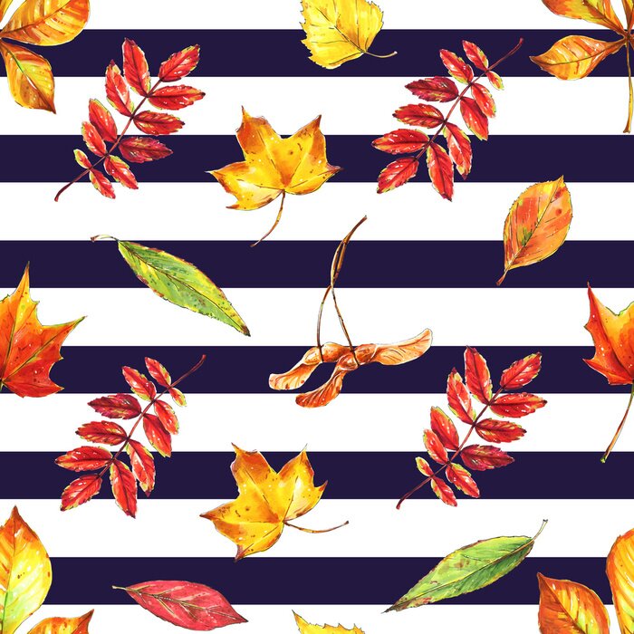 Tapete Nahtlose helle fallen Blätter auf gestreiften Hintergrund