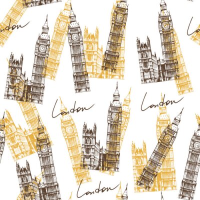 Tapete Nahtlose Hintergrund mit Big Ben (Elizabeth Tower), Reise-Muster